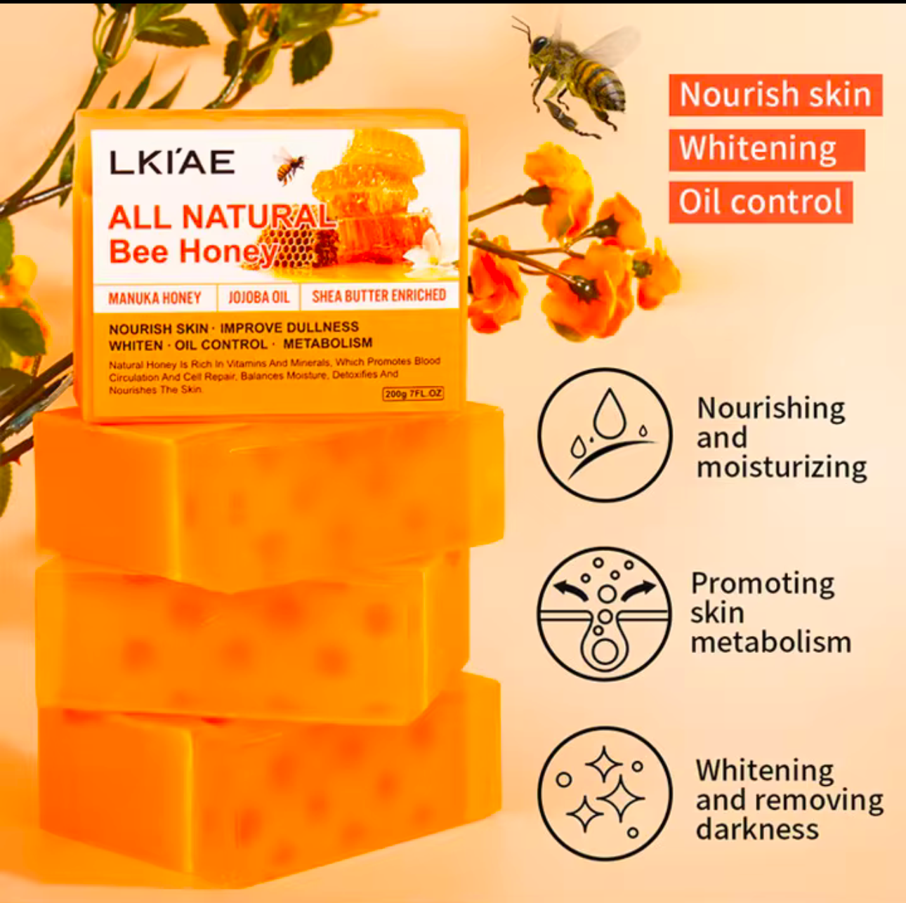 AILKE Natural Handmade Organic Whitening Facial Manuka Bee Honey Soap